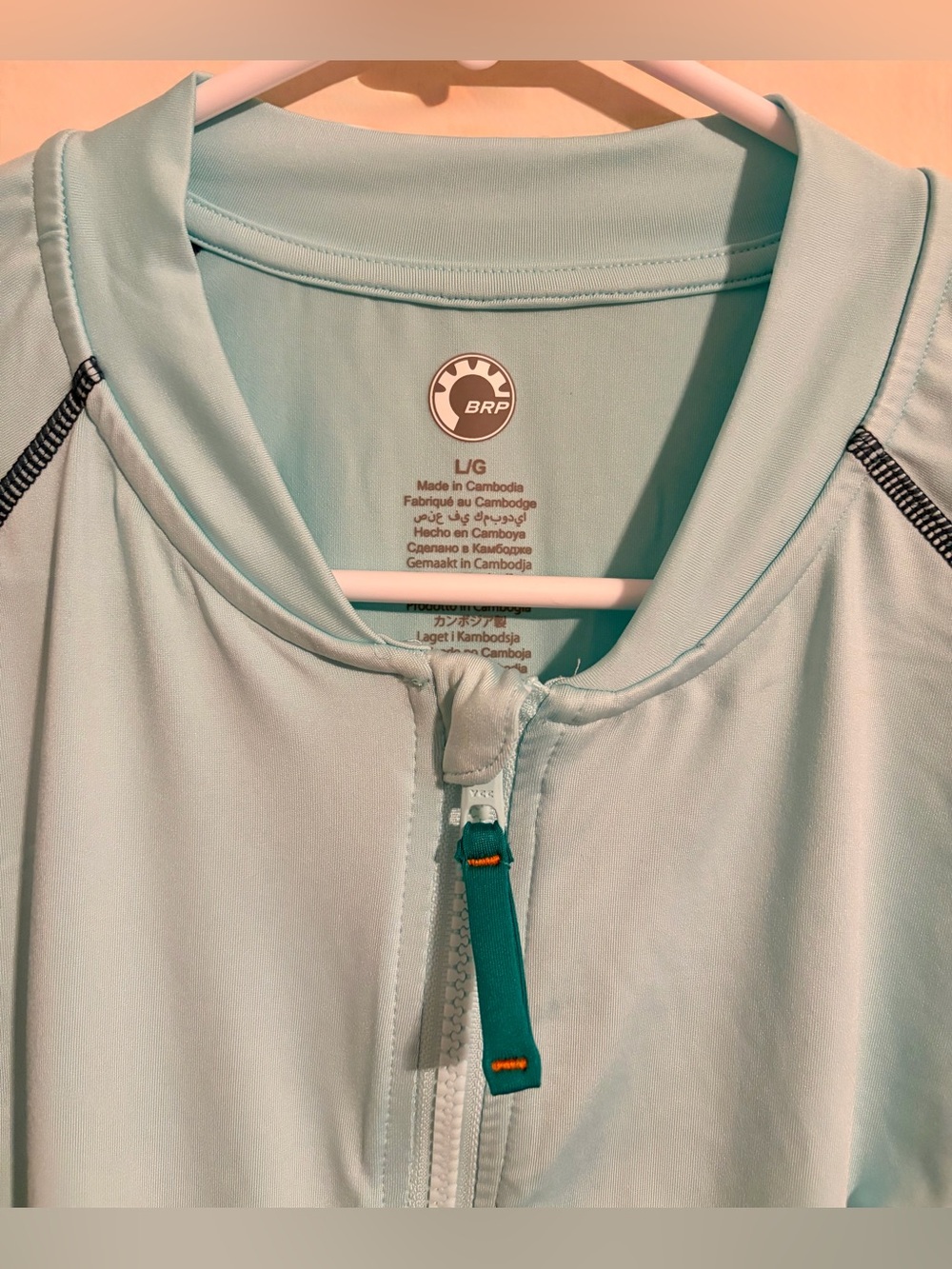 NWT Women’s Sz L Seadoo Full Zip Long Sleeve Swim Rashguard Top Aqua Colorblock - Picture 2 of 16